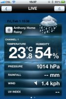 Aplikacja Anywhere Weather - iOS, ekran LIVE
