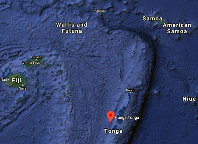 Lokalizacja wulkanu Hunga Tonga–Hunga Ha'apai