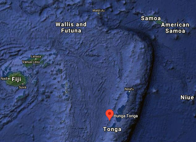 Lokalizacja wulkanu Hunga Tonga-Hunga Ha'apai